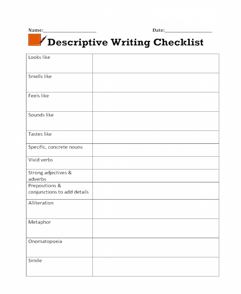 Descriptive Writing Checklist