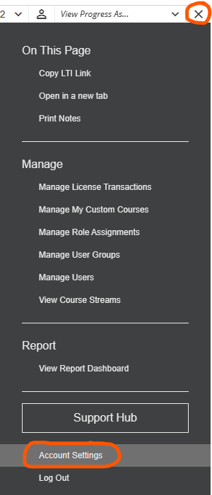 StudyForge menu with View Account Settings highlighted