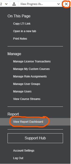 StudyForge menu with View Report Dashboard highlighted
