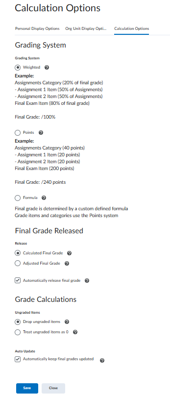 Gradebook > Calculation Options